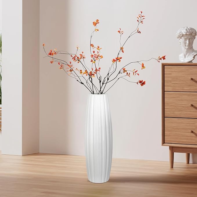 White Ceramic Vase, 17.7" Tall Floor Vase Large Flower Vases Decorative Vases for Modern Home Decor Living Room Office Bedroom Table Centerpieces Shelf Kitchen Wedding Farmhouse Décor