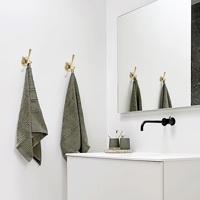 TUNNY 5 Pack Round Coat Towel Hooks - Champagne Bronze Coat Hooks for Hanging Coats Towel Hooks for Bathroom Wall Mounted Zinc Alloy Bath Towel Hooks Robe Clothes Hook Holder Heavy Duty Wall Hooks