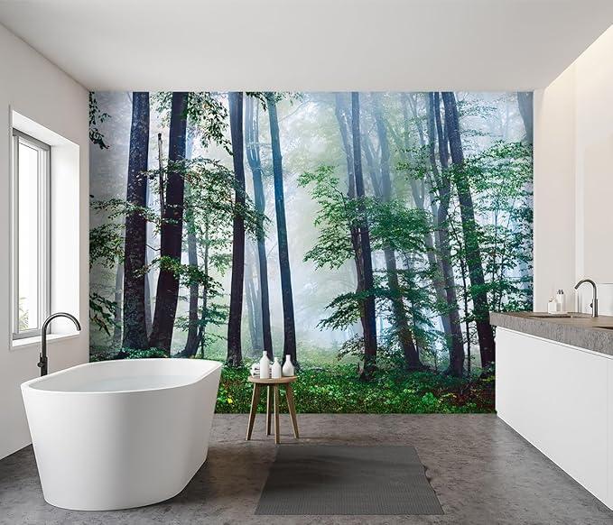 -Green Forest Landscapes Woodland Tree Fabric Wallpaper Living Room Bedroom Bathroom Jungle Wall Mural- 183"x120"（ not Peel and Stick）