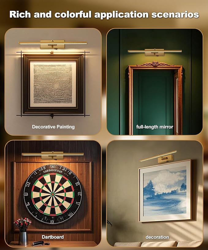 Battery Operated Picture Light with Wireless Remote 3CCT Dimmable Gold Wall Art Lights for Paintings 3 Color Rechargeable cordless decor Gallery Light 20’‘ Artwork Lighting for Canvas Timer Function