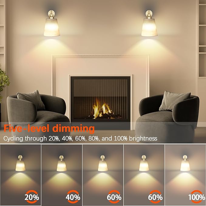 Battery Operated Wall Sconce Set of 2,Gold Rechargeable Wall Lights with Lampshade Dimmable RGB Bulbs and Remote,15 Colors Wireless Wall Lamps for Bedroom Living Room (Gold)