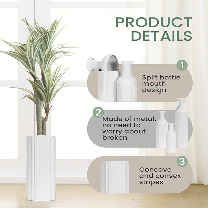 Large Metal Floor Vases Set of 3, 27'' 20'' 16'', White Tall Flower Vase for Pampas Grass, Decorative Big Vases for Hallway Corner, Floor Decor for Living Room