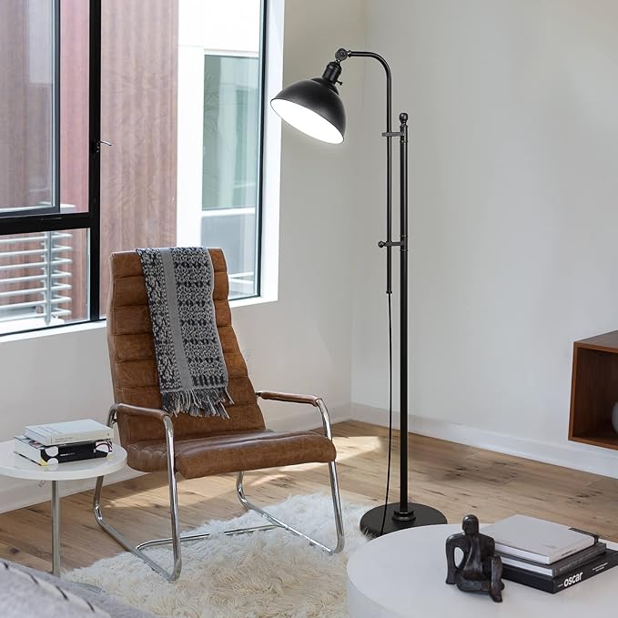 Industrial Floor Lamp, 3 Color Temperature Rustic Floor Lamps in Aged Bronze, Adjustable Height&Head Standing Reading Lamp Farmhouse Lamp
