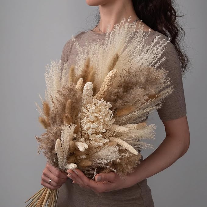 180 PCS Bunny Tails Dried Pampas Grass Decor, 17'' Brown Pampas Grass, Natural Rabbit Tail Dried Flowers, Dried Pampas Grass Brown Florals for Boho Wedding, Baby Birthday Party, Christmas, Halloween