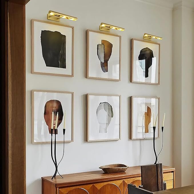Brass Picture Lights for Wall, 18" Linear Picture Light Hardwired, 3-Light Brush Gold Art Light, Warm White 2700k Dimmable Picture Lamp, 270° Picture Frame Light for Bathroom, Living Room, Hallway
