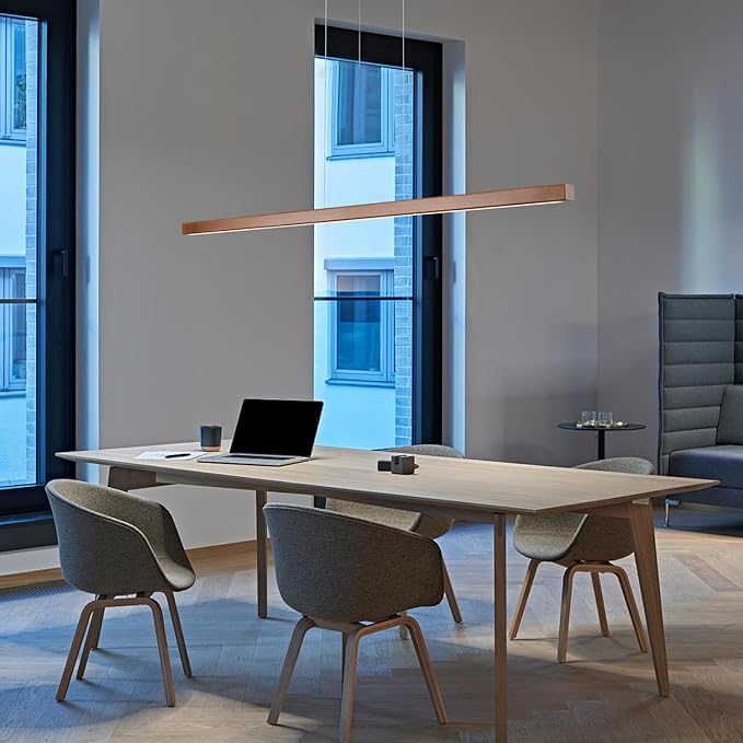 39 Inch Wood Linear Pendant Light Dimmable LED Kitchen Island Lighting with Remote Adjustable Hanging Chandelier for Dining Room Bar Pool Table 24W Modern Farmhouse Fixture Walnut Color