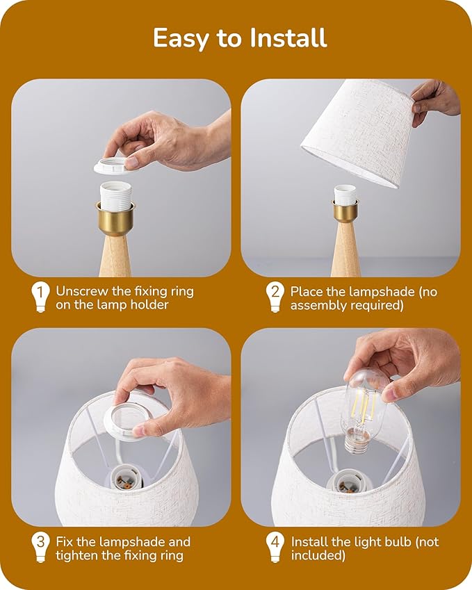 EDISHINE 13.58" Small Cute Table Lamp, Wooden Base Bedside Lamp with Beige Linen Lampshade, Space-Saving Nightstand Lamp for Nursery Bedroom Living Room, E26, ON-Off Button, Burlywood Base