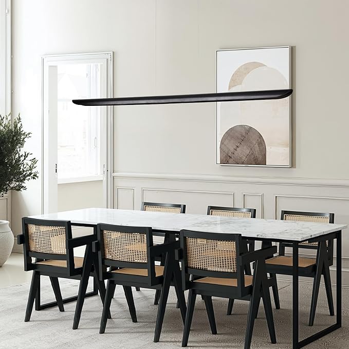 71" Wood Linear Pendant Light,Dimmable Kitchen Island Lighting with Remote,40W LED Island Lights for Kitchen,Adjustable Linear Chandelier for Dinning Room Light Fixture,Bar,Pool Table Light Black