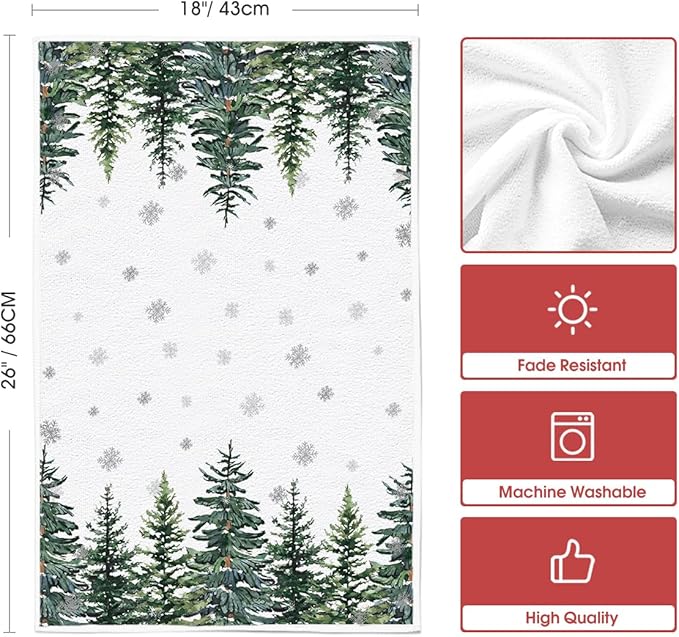 Artoid Mode Elk Trees Snow Hello Winter Kitchen Towels Dish Towels, 18x26 Inch Seasonal Christmas Decoration Hand Towels Set of 2