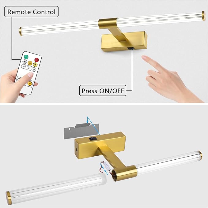 Gold Wireless Picture Light, Battery Operated 23.6 Inches for Wall, Rechargeable With Remote for Display Art Work
