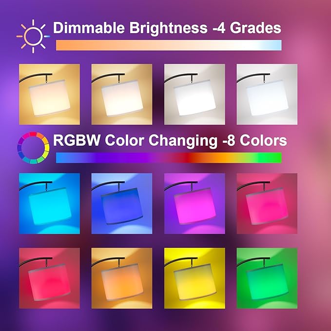 Ambimall Floor Lamps with Smart Light Bulb, RGB + Color Temperatures Bright Dimmable Smart Floor lamp(White Shade & Black Pole)