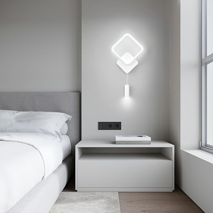 LMQNINE Modern Wall Sconces White Wall Light 6000k Dimmable Wall Sconce 12W LED Wall Lights Indoor Wall Lamps for Living Room Bedroom Bedside Hallway (1-Pack)