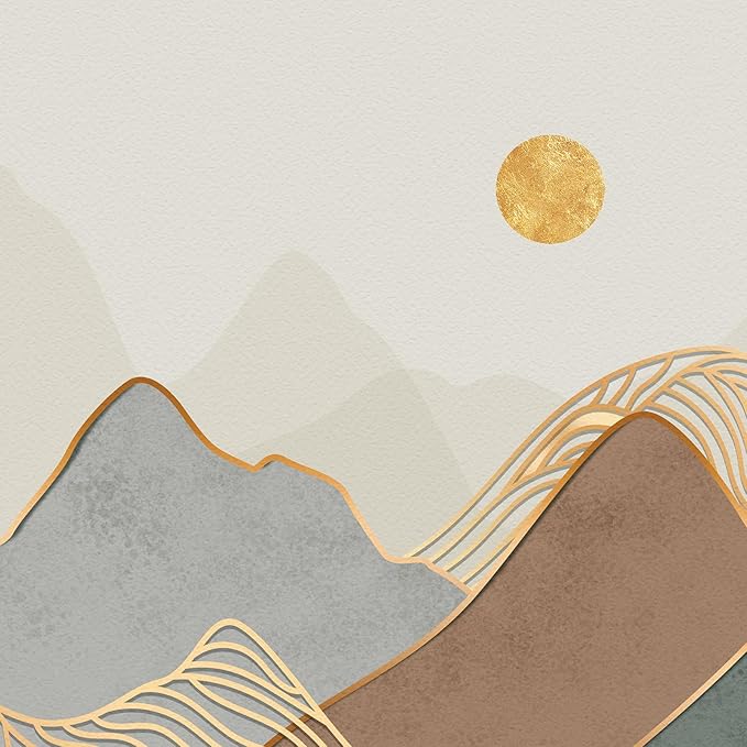 Framed Boho Mountain Wall Art for Living Room, 3 Piece Modern Minimalist Line Canvas Prints Artwork for Walls, Large Sun Nature Landscape Wall Art for Bedroom, Hallway Office Wall Decor, 24x36 Inch