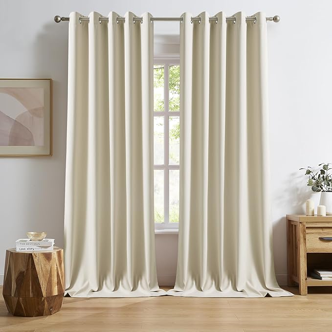 DUALIFE Cream Beige Curtains 108 Inch Length Blackout Window Drapes for Bedroom Thermal Insulated Room Darkening Curtains for Living Room,Grommet Top (60 x 108 Inches Long Buttercream, 2 Panels)