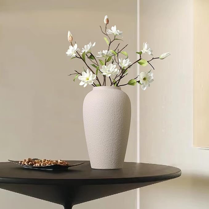 Kokrose Rustic Ceramic Table Vase, 11.8" Vintage Clay Tall Floor Ceramic Terracotta Vase for Table Centerpieces, Large Textured Farmhouse Decorative Vases for Home Decor