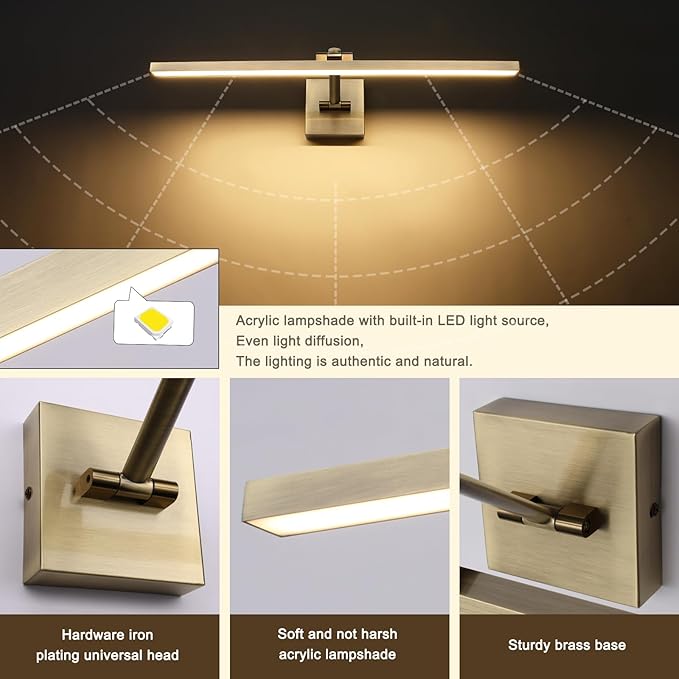 LED Modern Dimmable Picture Lights for Wall 23.62 Inch Hard-Wired Picture Frame Lights for Paintings Gallery Light with Adjustable Swing Arm Display Lights for Artwork,14W, Warm White Antique Bronze
