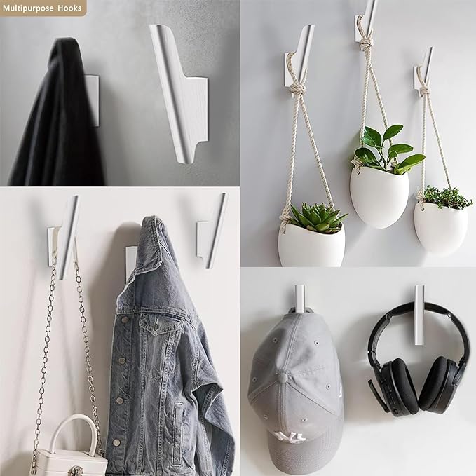 Wooden Wall Hooks 4 Pack Coat Hooks Mounted White Wooden Hooks for Wall Hanging Hat, Towel, Bag, Backpack, Decorative Wood Heavy Duty Hook for Entryway and Bathroom (White)