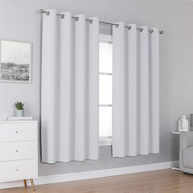 DUALIFE Greyish White Bedroom Curtains with Grommet 72 Inch Length White Curtains Panels for Kids Bedroom Thermal Insulated Room Darkening Window Drapes for Living Room 52x72 Inches Long,2 Panels
