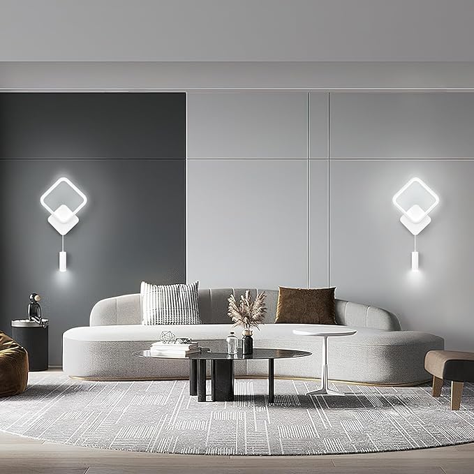 LMQNINE Modern Wall Sconces White Wall Light 6000k Dimmable Wall Sconce 12W LED Wall Lights Indoor Wall Lamps for Living Room Bedroom Bedside Hallway (1-Pack)