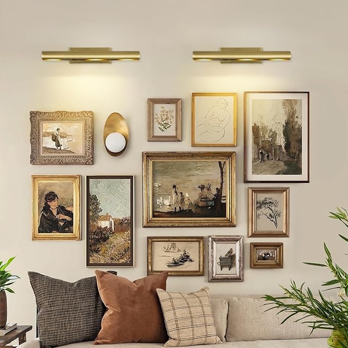 Picture Light, 18inch Brass Picture Lights for Wall,Hardwired Brushed Gold Picture Lights,270° Rotatable Wall Lights for Pictures, 3-Light Picture Frame Light for Painting Display Artwork Portrait