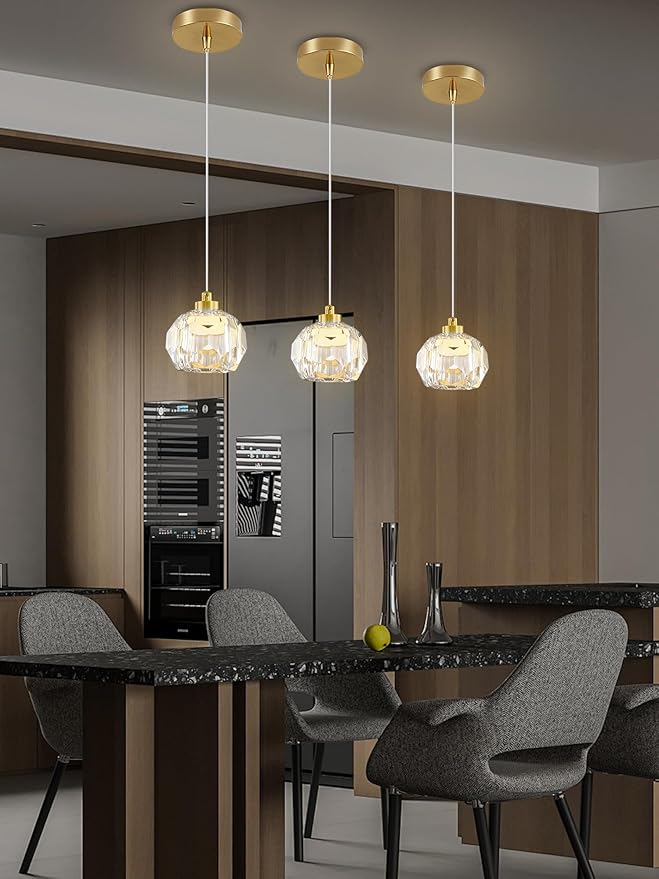 1-Light Gold Pendant Light Fixtures,Crystal Ball Chandelier for Entyway Bedroom Dimmable Pendant Light Kitchen Island 5W