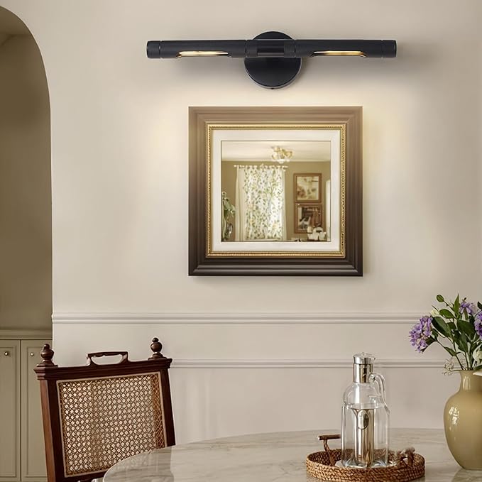 Knurled Black Picture Light for Wall,19 Inch Hardwired Wall Lights for Pictures,Rotatable 360° Modern Gallery Light for Living Room Bathroom Study Room E12 Bulbs Included (BLACK-19inch)