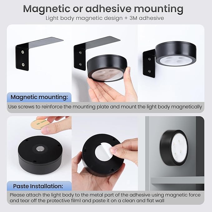 4-Pack Wireless Battery Operated Painting Light with Remote Control,13 Color RGB Magnetic Led Art Display Light for Picture Frame, Dimmable and Timer Painting Light, Wall Decor Black display light