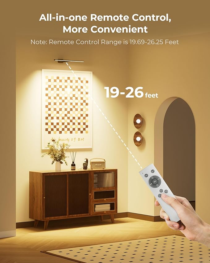 Wireless LED Picture Light for Wall Art with Remote, 3 Color Temps, Dimmable, 12000mAh Battery Operated Sconce for Gallery Library Museum Frame Painting Artwork Photo Display (Black,1 Pack)