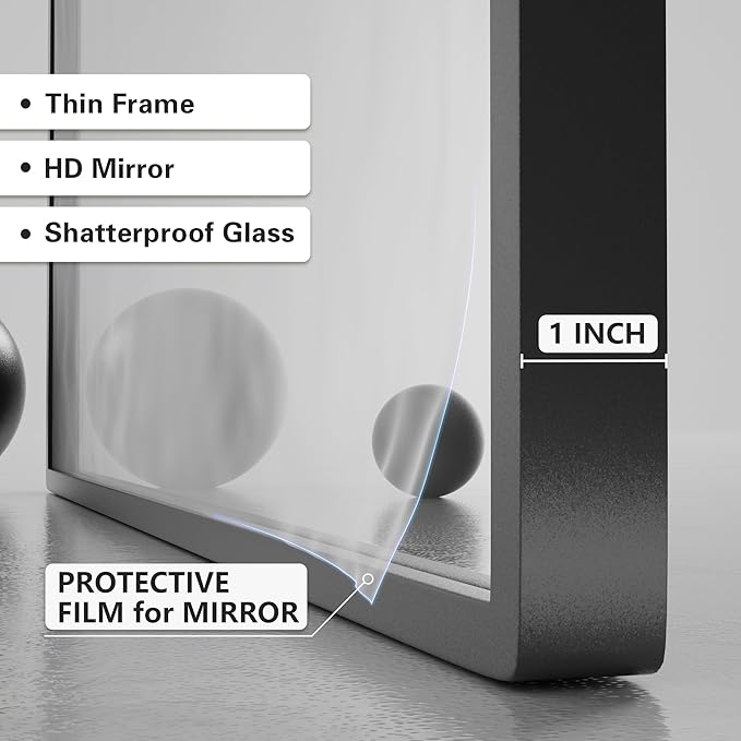 PAIHOME Arched Mirror, 24x36 Inch Antique Black Wall Decor Mirror with Metal Frame, Wall Mounted or Leaning