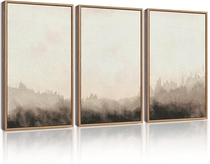 KUVIOKE Watercolor Brown Landscape Abstract Framed Wall Art Nature Wilderness Illustrations Wall Decor Minimalist Modern Art Print Home Decor 12x16in (Natural Framed)