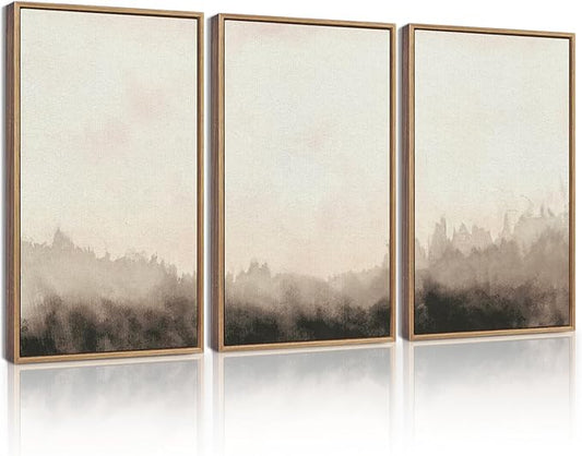 KUVIOKE Watercolor Brown Landscape Abstract Framed Wall Art Nature Wilderness Illustrations Wall Decor Minimalist Modern Art Print Home Decor 12x16in (Natural Framed)