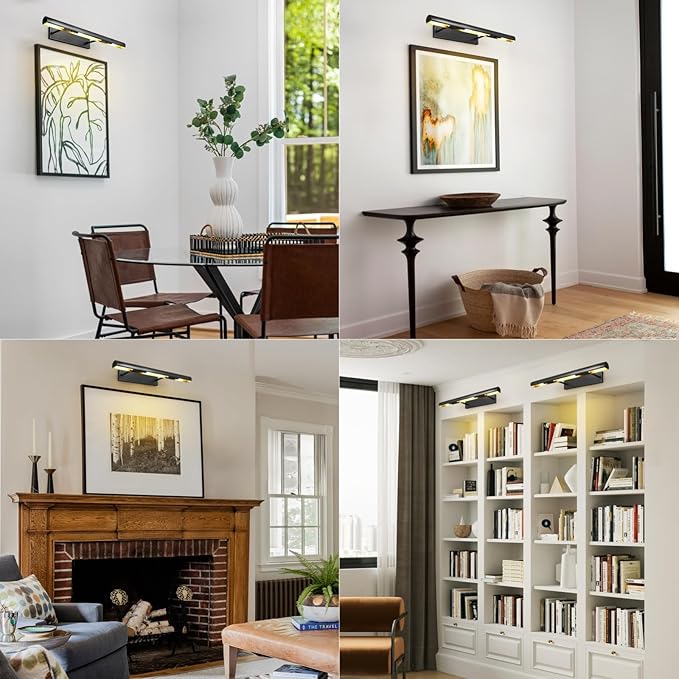 Matte Black Picture Lights for Wall, 30" Linear Picture Light Hardwired, 4-Light Bronze Art Light, Dimmable Gallery Light for Paintings, Warm White 270° Picture Frame Light for Bathroom, Living Room