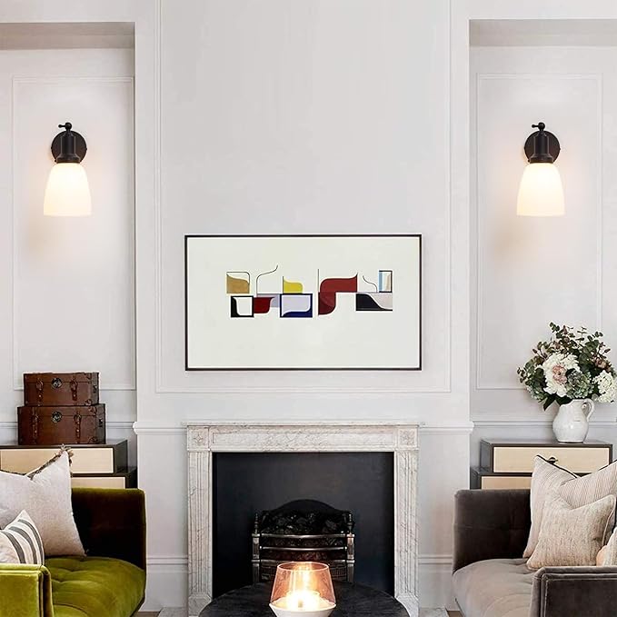 PERMO Industrial Vintage Slope Pole Single Sconce with 5.5" Oval Dome White Glass Shade Black Wall Sconce Wall Mount Light Lamp Fixture