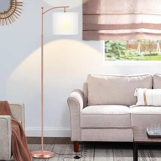 60" Floor Lamp With 3 Color Temperatures, Adjustable White Shade, Rose Gold Pole - Tall Lamp for Living Room, Bedroom, Office, Classroom, Dorm - 9W Bulb Included