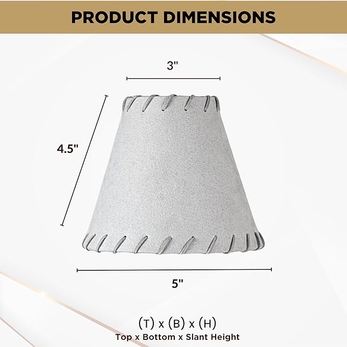 Royal Designs, Inc. CS-1117-5GR Faux Leather Empire Chandelier Shade with Whipstitch Trim, 3 x 5 x 4.5, Gray