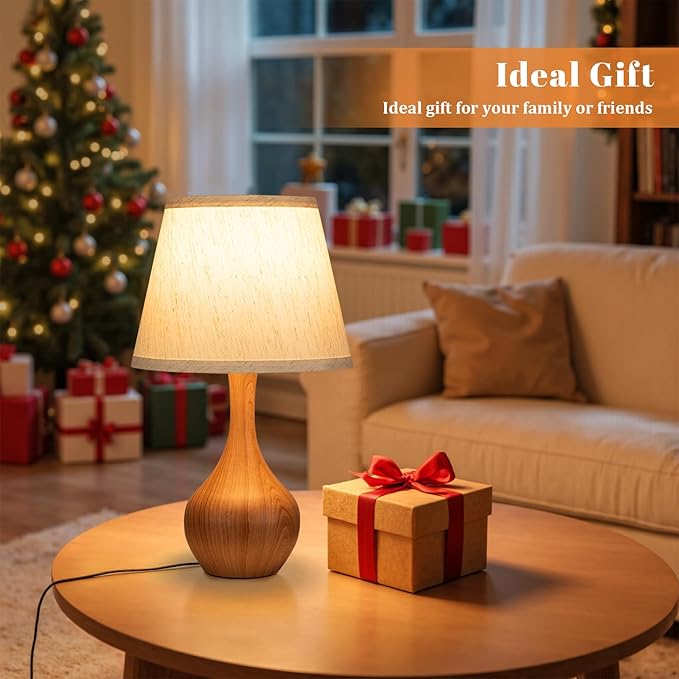 Seealle Touch Table Lamp for Bedroom, 3-Way Dimmable Small Bedside Lamps for Night Stands with Wires, Wood Desk Lamp for Kids Room, Office, Living Room, End Table(LED Bulb Included)