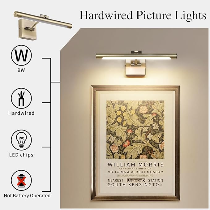 Joosenhouse LED Picture Lights for Paintings Bronze Finish 16.53" Long Swing Arm Display Wall Art Light 9W Gallery Hallway Lighting Over Pictures,Hardwired Connection 3000K,Non-Dimmable