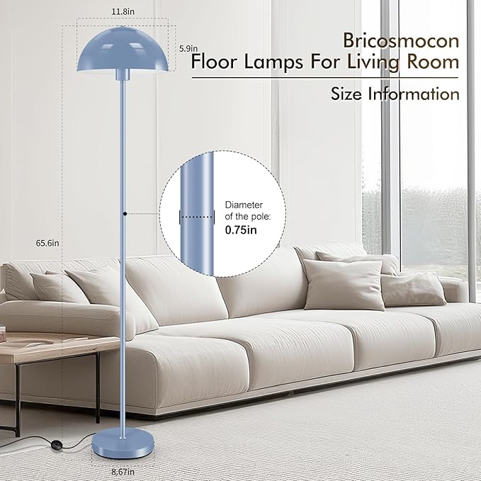 Floor Lamp, Industrial Blue Floor Lamps for Living Room, 65.6in Standing Lamp, Retro Mushroom Dome Shade, Whole Metal, E26 Socket, Mid Century Modern Floor Lamp for Bedroom/Office,No Bulb