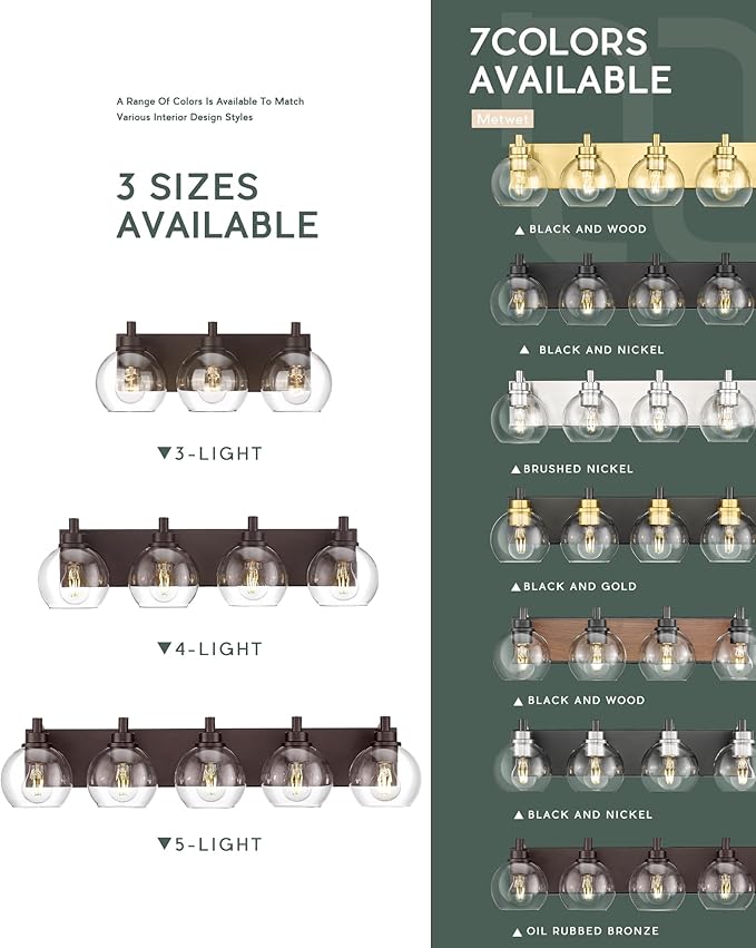 Bathroom Light Fixtures Over Mirror, 4-Light Oil Rubbed Bronze Bathroom Vanity Light with Globe Clear Glass Shade, 26 Inch Modern Sconces Wall Lighting, VL195-ORB-4