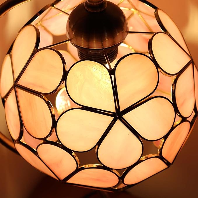 Bieye Tiffany Style Stained Glass Flower Petal Lampshade (Pink, 8" Hydrangea)