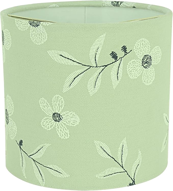 Aspen Creative 31197, Drum Clip-On Chandelier Lamp Shade, Tea Green with White Flowers Print Fabric, 5" Top x 5" Bottom x 5" Slant Height, Set of 1