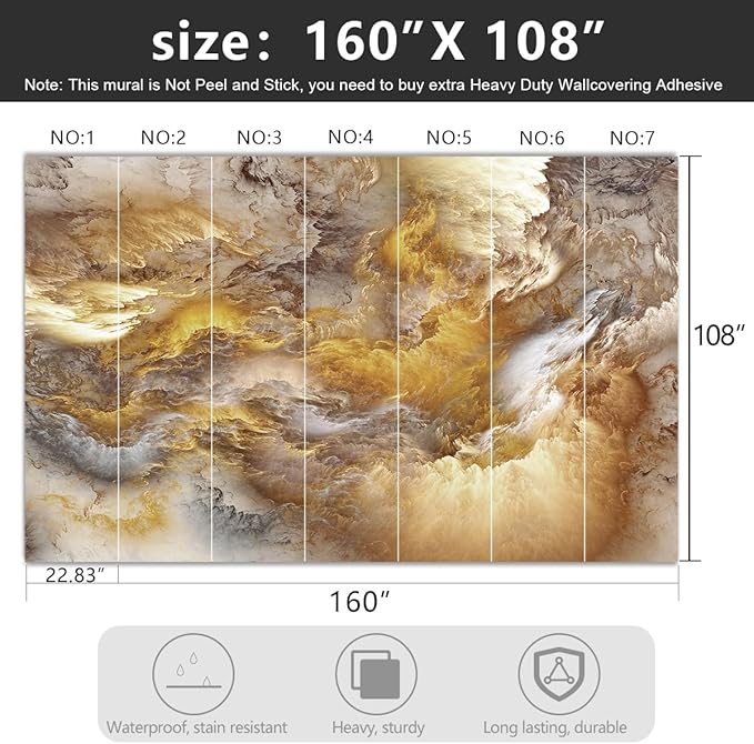 -Golden Clouds Ceiling Fabric Wallpaper Living Room Bedroom Bathroom Modern Boys Girls Kids Room Abstract Large Mural- 160"x108"（ not Peel and Stick）