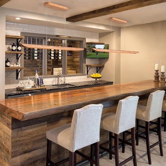 47" Wood Linear Pendant Light LED Pendant Lights Dimmable Pool Table Island Lights Modern Linear Chandeliers for Dining Room Kitchen Ceiling Pendant Lamp for Kitchen Island Pool Table Natural