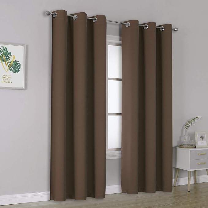 DUALIFE Brown Curtains 84 Inches Long Coffee Color Blackout Curtains with Grommet Thermal Insulated Room Darkening Solid Widow Curtain Panels/Drapes for Bedroom 42x84 Inch 2 Panels
