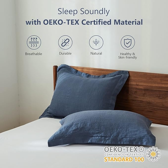 Simple&Opulence 100% Linen Pillow Case King Size Set of 2, Classic Blue Pillow Covers with Overlap Closure, Luxury Breathable Pillowcases Protectors Suitable for All-Season (20" X 36", Classic Blue)