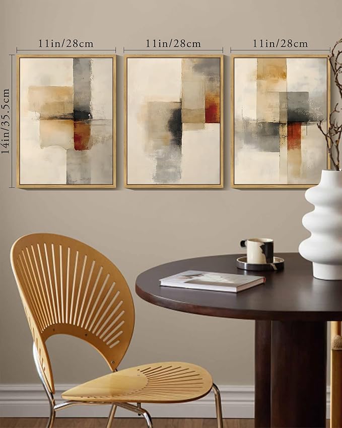 KUVIOKE Framed Abstract Wall Art Minimalist Beige Gray Red Pastel Watercolor Wall Decor Modern Neutral Art Print Home Decor 11x14in (Natural Framed)
