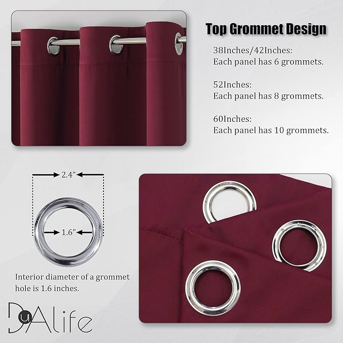 DUALIFE Christmas Decor Curtains - Burgundy Red Blackout Curtains for Bedroom Solid Thermal Insulated Window Curtain Panels with Grommet for Living Room 42 X 72 Inch Length