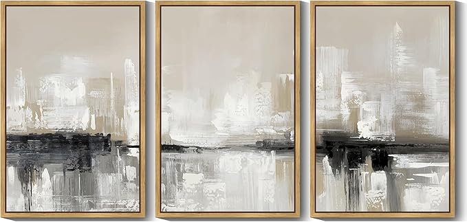 KUVIOKE Abstract Gray Framed Wall Art Neutral Brown Artwork Painting Morden Minimalist Wall Decor Rustic Home Decor 24x36in (Natural Framed)