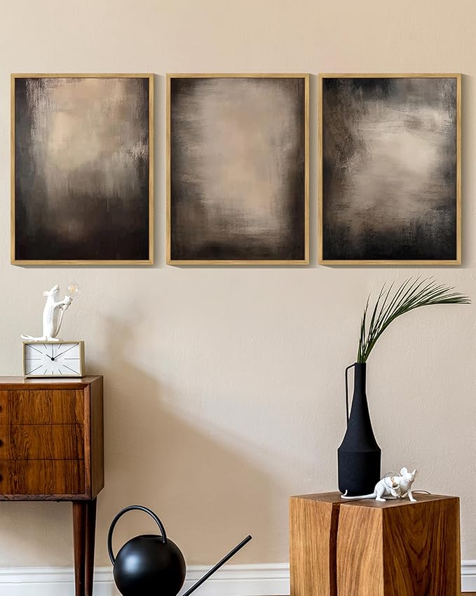 KUVIOKE Abstract Framed Wall Art Set Earthy in Deep Brown and Beige Tones Modern Art Decorative Home Decor 11x14in (Natural Framed)