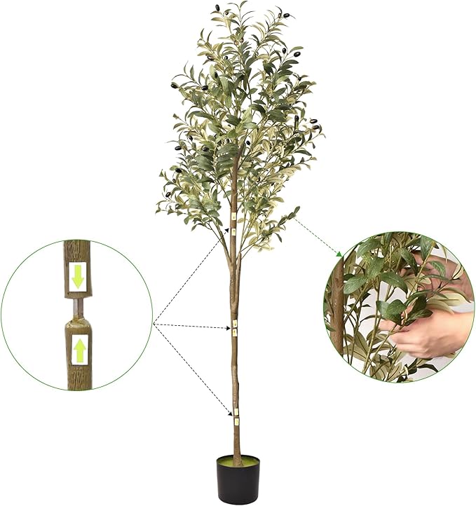 Artificial Olive Trees Indoor, 5.91FT Tall Faux Fake Potted Olive Tree with Natural Branches and Fruits, Modern Artificial Trees for Home Decor Office Living Room